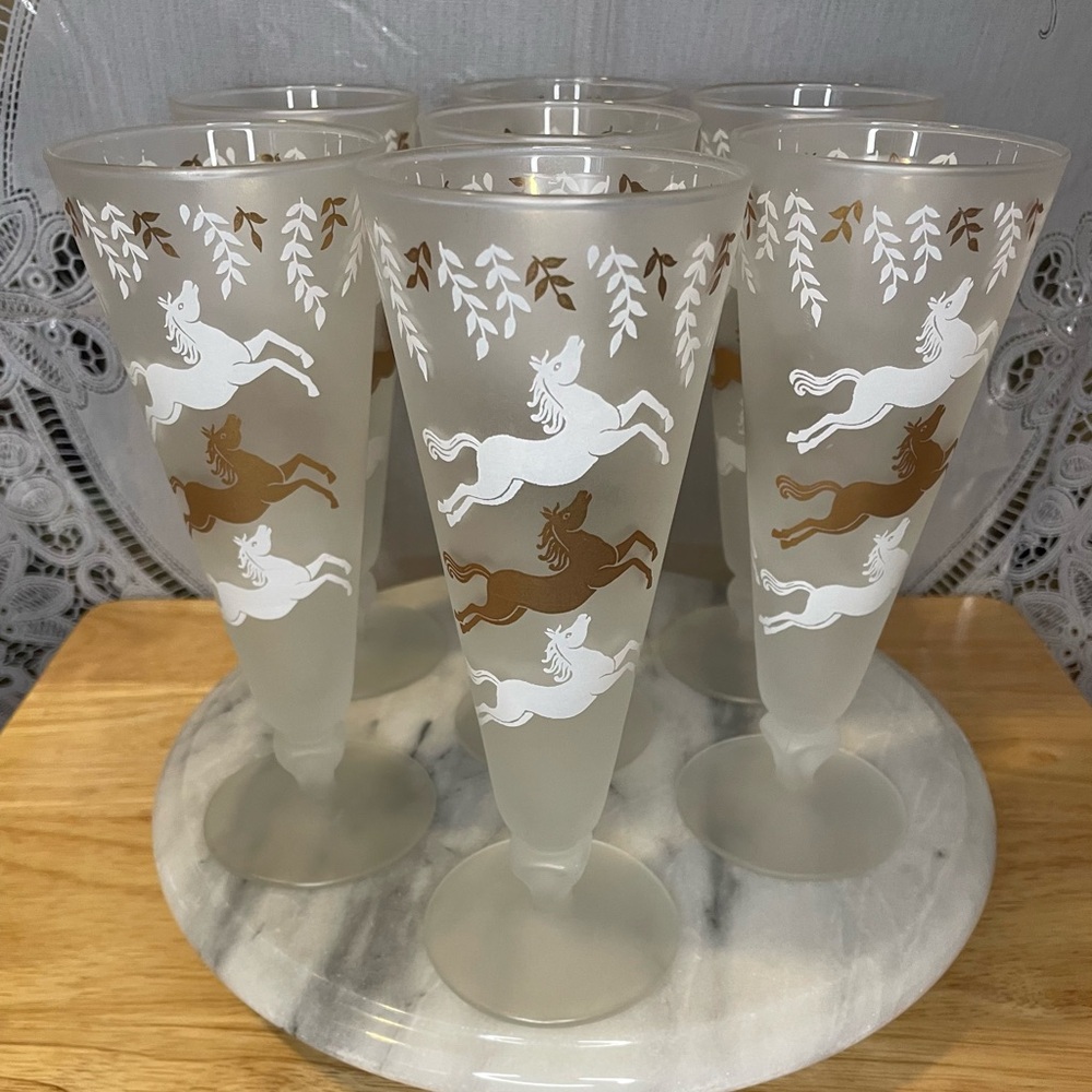 Vintage Libbey Cavalcade Frosted Pilsner Beer Glasses - Set of 7